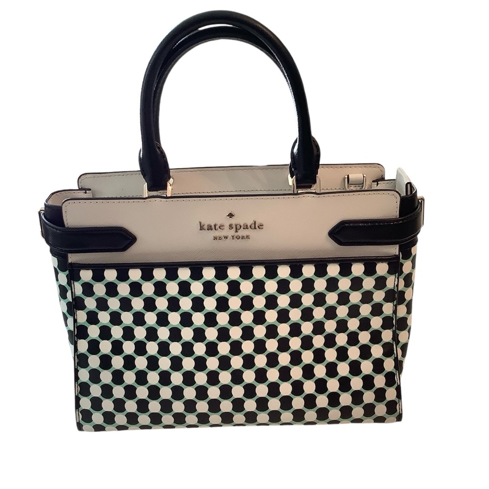 Kate Spade Staci Benay Satchel Black Mint White Check Black Leather Top …